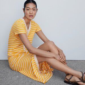 Mango striped button crochet jersey dress
